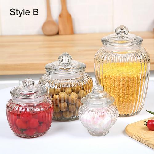 Glass Candy Jar with Ribbed Accents and Tight-Sealing Lid, 650ml, 1250ml, 2200ml